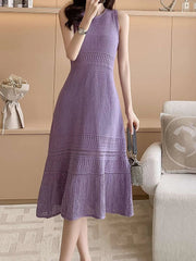 Round Neck Knitted Flower Vest Dress - 2024 Fashion