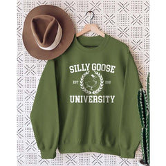 Silly Goose University Print Women's Cotton Sweatshirt Cute and Comfy Long Sleeves