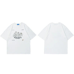 2023 Men Harajuku T Shirt Streetwear Japanese Kanji Cat Family Graphic Tops