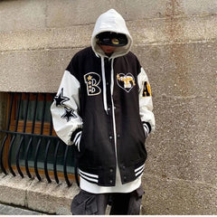 leather jacket heavy industry embroidery white short coat hot