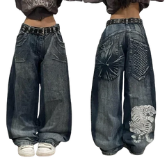 Y2K Graphic Embroidery Jeans Vintage Pants Harajuku Goth High