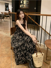 Y2k Korean Style One Piece Floral Dress Women Vintage Elegant Layered High