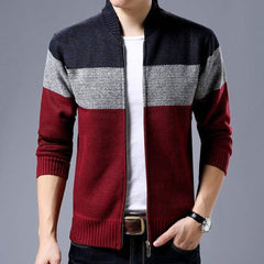 Spring Winter Cardigan Single-Breasted Fashion Sweater Stitching Colorblock Stand Collar Coats Jackets