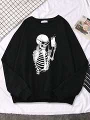 Skeleton Sweatshirts Women Cool Selfie Print