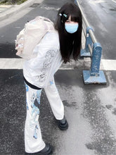 Y2K Anime Print White Pants Women Harajuku Wide Leg Trousers
