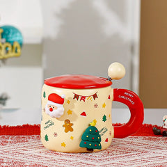 Christmas Christmas Cartoon Coffee Mug with Lid Spoon
