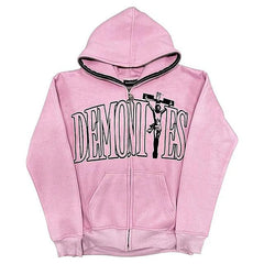 Letter Jesus Print Oversized American Retro Street Trend Zipper Hoodie Women Casual Loose