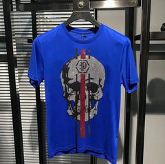 Streetwear Men Diamonds Rhinestones Skulls Graphic T Shirt Male Fashion Tees Casual