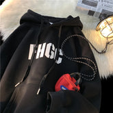 Baggy Letter Patch Hoodies Korean Street Style Couple Tops