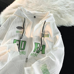 Autumn Vintage Letter Print Zip Hoodies Men College Style
