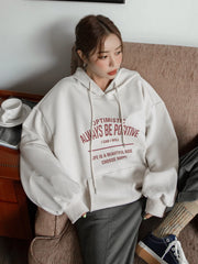 Korean Fashion Natural Letter Print Cotton Hoodie Casual