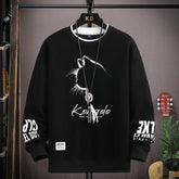 Autumn Men's Sweatshirt Sketch Cat Print Long Sleeve O Neck Harajuku