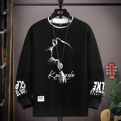 Autumn Men's Sweatshirt Sketch Cat Print Long Sleeve O Neck Harajuku