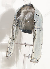 Denim Light Wash Studded Half Jacket