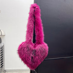 Faux Fur Heart Shoulder Bag