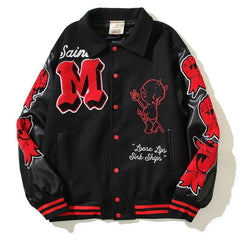 Autumn Winter American Punk Biker Baseball Jacket New Essential Street Hip-Hop Print