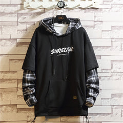 Black Patchwork Hoodies Autumn Spring Men Sweatshirts Hiphop Punk Streetwear Casual Pullover