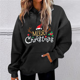 Merry Christmas Women Fall Fashion Graphic Hoodie Fleece Crewneck Loose