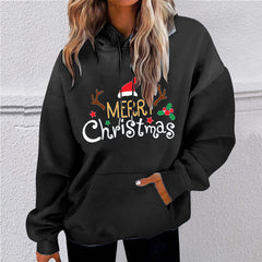 Merry Christmas Women Fall Fashion Graphic Hoodie Fleece Crewneck Loose