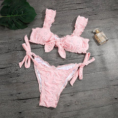 Sexy Women Bikini Sets Solid Color Ruffle Swimwear Bathing Suits