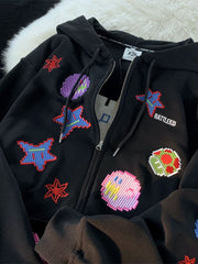 Streetwear Oversized Zip Up Hoodies Women Anime Cartoon Sweatshirts Hippie