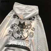 Super Soft Velvet Winter Coat Y2K Anime Hoodies Japanese Cat Kanji Graphic Sweatshirt Loose Oversized Streetwear