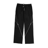 Men Black Slightly Flatrd Pants Vertical and Straight Casual Style Hight Street Retro