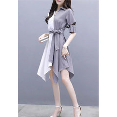 Striped Spliced Bandage Bow Asymmetrical Casual Dresses Women Clothing 2024