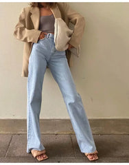 Straight Jeans Women High Waist Streetwear Light Blue Denim Pants Ladies Wide Leg