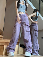 Women's Purple Y2K Ripped Cargo Jeans Harajuku