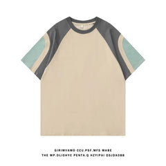 Summer Oversized Patchwork Tee Unisex American Short-Sleeve Top