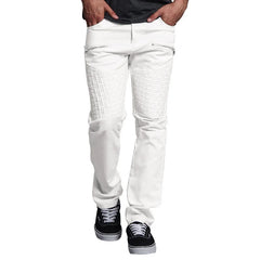Casual Style Man Leather Splicing Thin Straight Pants