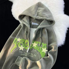 Hoodie Women Fashion Loose Zipper Coat Streetwear