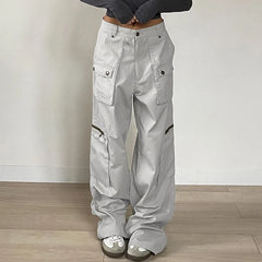 Baggy Cargo Pants Zipper Pockets Denim