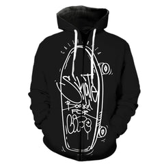 Cartoon Skull Skateboard Zipper Hoodie Cool 3D Print Streetwear for Men