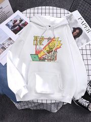 Cartoons Fleece When You Facing The Dead Line Print Men Fashion Loose Hoodie