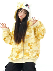 Japanese Y2k Clothing Versatile Hoodies Patchwork Hoodie Full Zip Kawaii