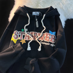 Y2K Retro Harajuku 3D Print Zip-up Hoodie with Plus Velvet Lining