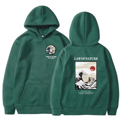 Japanese Anime Cartoon Sea Wave Cat Printed Fashion Hoodie Fleece Pullover Casual