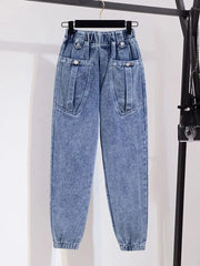 Summer Ankle Length Elastic High Waist Jeans Baggy