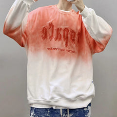 Streetwear Letter Embroidery Gradient Crew Neck Sweatshirt Oversized Pullover Tops
