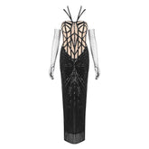 Black Sequin Embellished Mermaid Dress