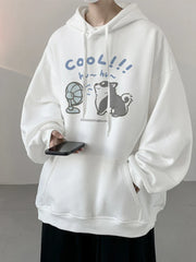Cool Cartoon Cat Graphic Print Y2K Japan Style Casual Hoodies Men For Spring and Autumn