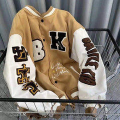 Men's Bomber Jacket Autumn Winter American Retro Letter Embroidery Baseball Uniform Korean Loose