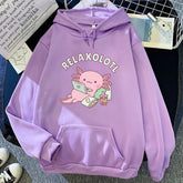 Axolotl Boba Milk Tea Hoodies for Women Kawaii Streetwear