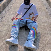 Casual Rainbow Graffiti Washed Men's Street Pants