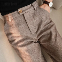 Woolen Pants Harem Pencil Pants 2023 Autumn Winter High Waisted Casual Suit Pants