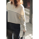 Autumn Winter New Striped O-Neck Pullover Casual Knitted Striped Cashmere Female Sweater