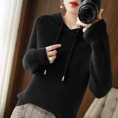 Autumn Winter Women Sweater Cashmere Pullover Hooded Collar