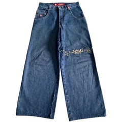 Retro Flame Skull High-Waist Jeans Harajuku Slim Denim for Women